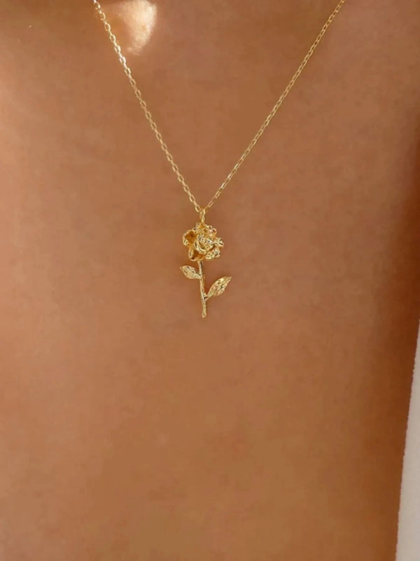 Alloy Rose Pendant Necklace - ShalayeFashion