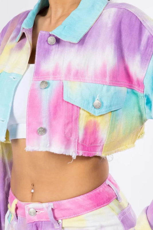 American Bazi Distressed Back Cropped Denim Jacket - ShalayeFashion