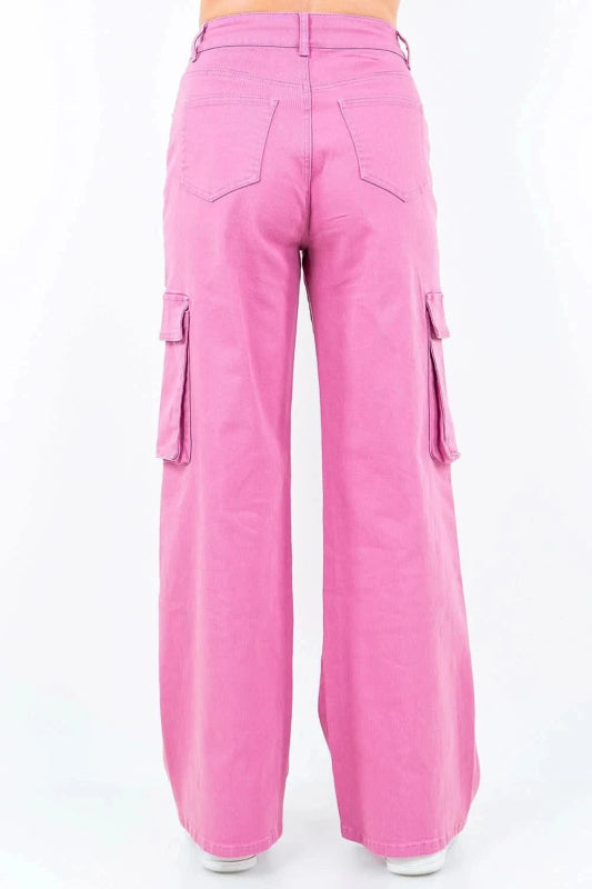 American Bazi Full Size Drawstring Wide Leg Cargo Pants Plus Size - ShalayeFashion