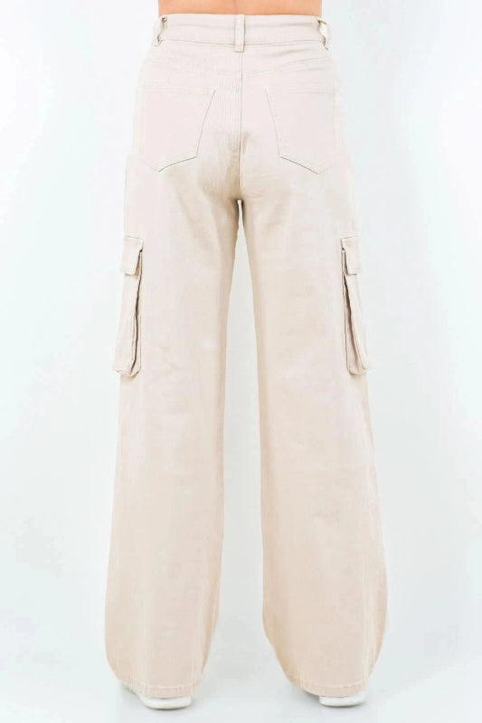 American Bazi Full Size Drawstring Wide Leg Cargo Pants Plus Size - ShalayeFashion