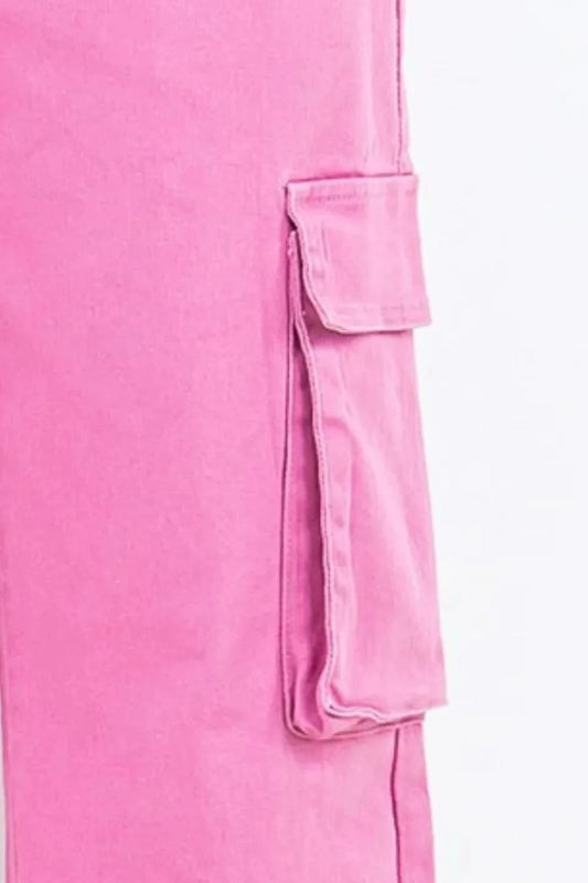 American Bazi Full Size Drawstring Wide Leg Cargo Pants Plus Size - ShalayeFashion