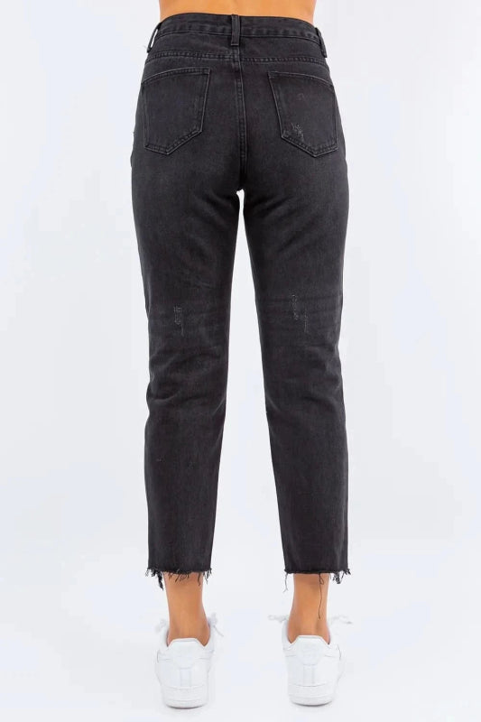 American Bazi High Waist Distressed Cropped Straight Jeans - ShalayeFashion