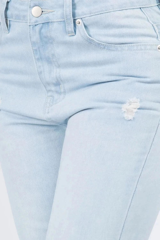 American Bazi High Waist Distressed Raw Hem Jeans - ShalayeFashion