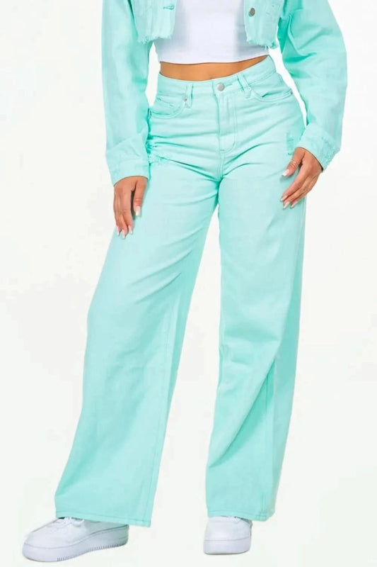 American Bazi High Waist Distressed Wide Leg Jeans - ShalayeFashion