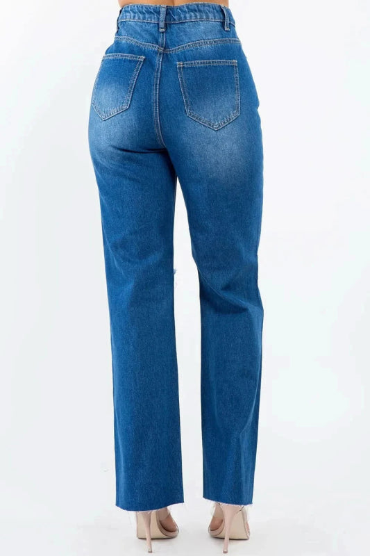 American Bazi High Waist Distressed Wide Leg Jeans - ShalayeFashion