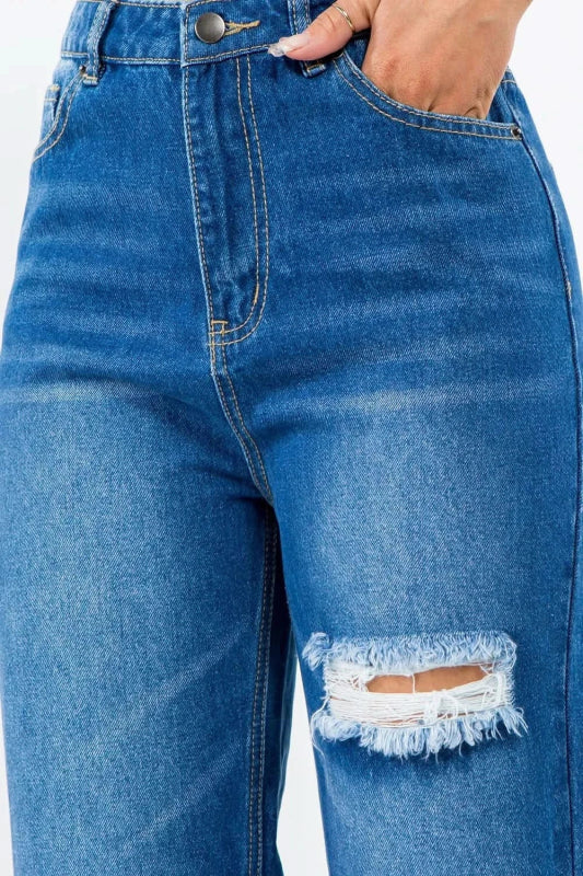 American Bazi High Waist Distressed Wide Leg Jeans - ShalayeFashion