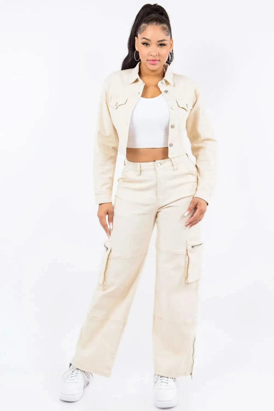 American Bazi Laced Back Cropped Jacket - ShalayeFashion