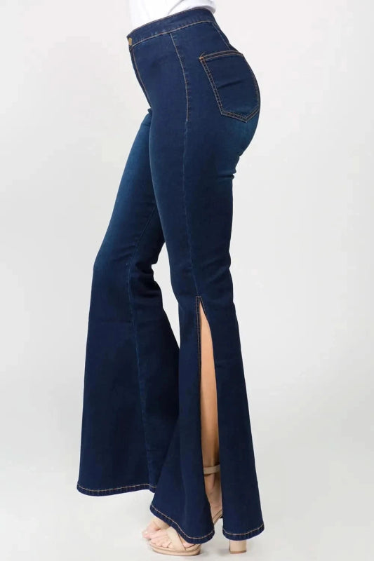 American Bazi Side Slit Flare Jeans - ShalayeFashion