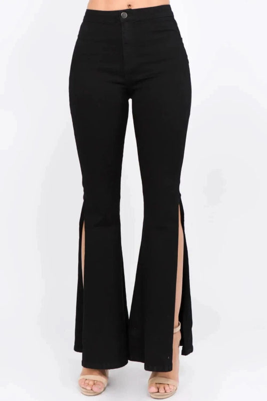 American Bazi Side Slit Flare Jeans - ShalayeFashion