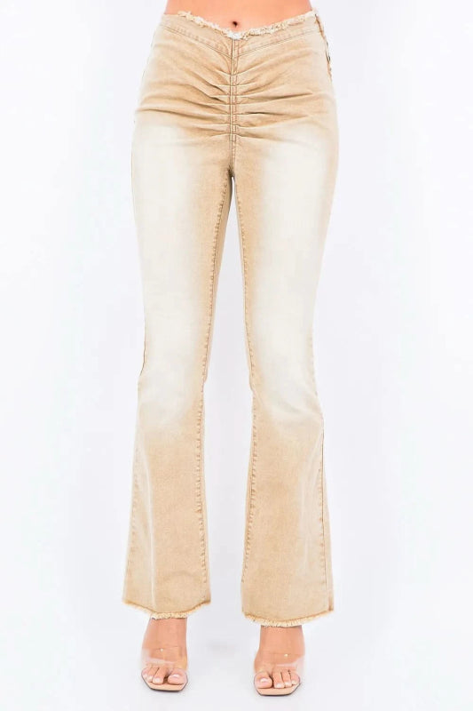 American Bazi V - Cut Ruched Flare Pants - ShalayeFashion