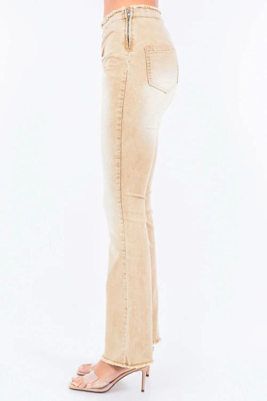 American Bazi V - Cut Ruched Flare Pants - ShalayeFashion