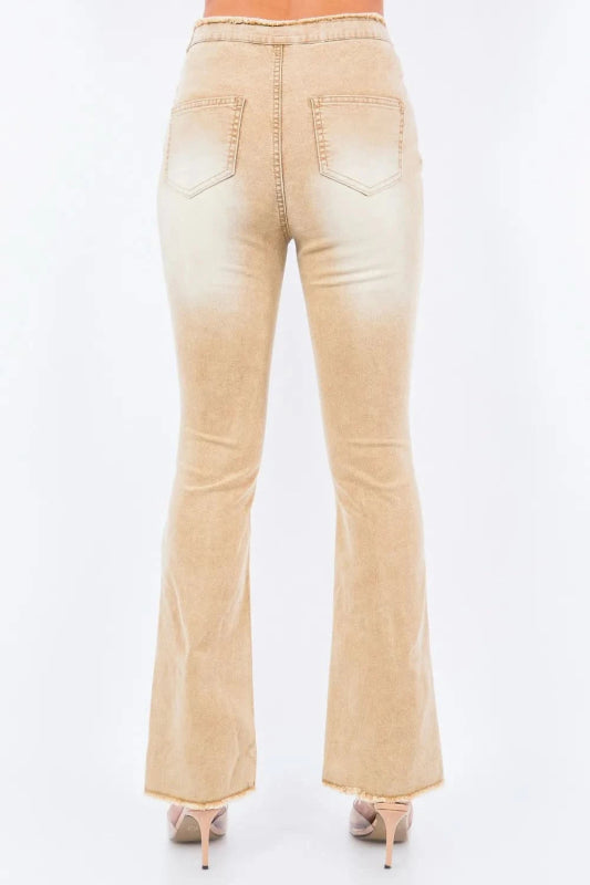 American Bazi V - Cut Ruched Flare Pants - ShalayeFashion