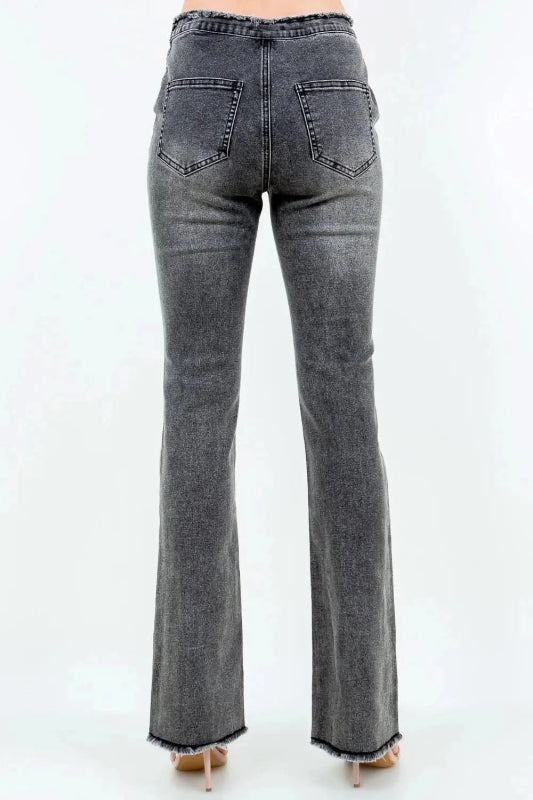 American Bazi V - Cut Ruched Flare Pants - ShalayeFashion
