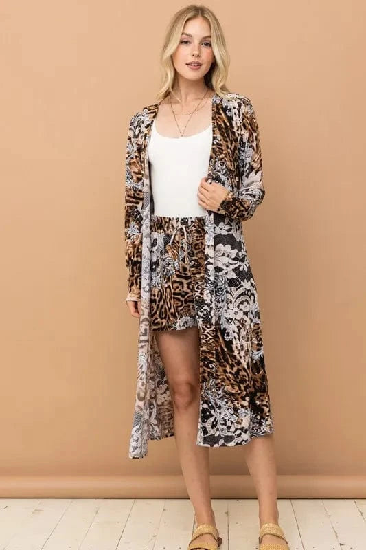 And The Why Animal Print Kimono and Shorts Set - ShalayeFashion