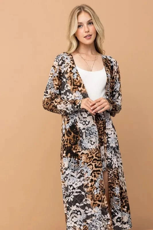 And The Why Animal Print Kimono and Shorts Set - ShalayeFashion