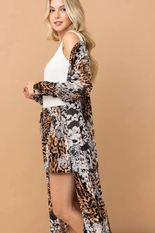 And The Why Animal Print Kimono and Shorts Set - ShalayeFashion