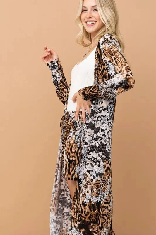 And The Why Animal Print Kimono and Shorts Set - ShalayeFashion