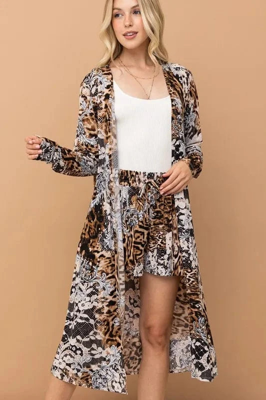 And The Why Animal Print Kimono and Shorts Set - ShalayeFashion