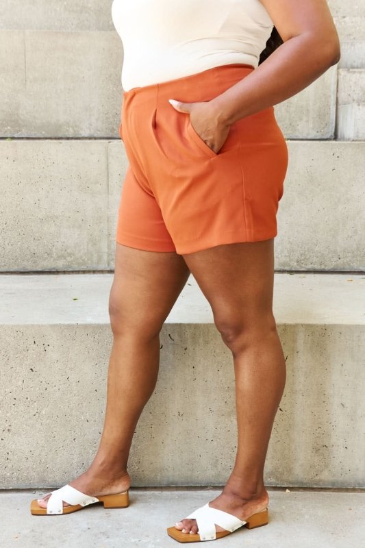 And The Why Every Little Thing Full Size Pleated High Waisted Shorts in Ochre - ShalayeFashion