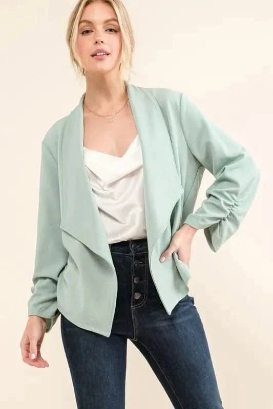 And The Why Stretch Non - Wrinkled Basic Open - Front Blazer - ShalayeFashion