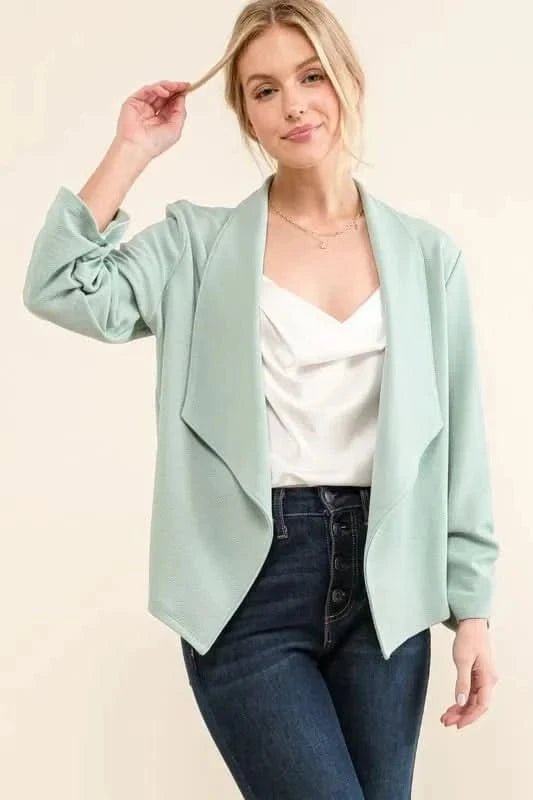 And The Why Stretch Non - Wrinkled Basic Open - Front Blazer - ShalayeFashion