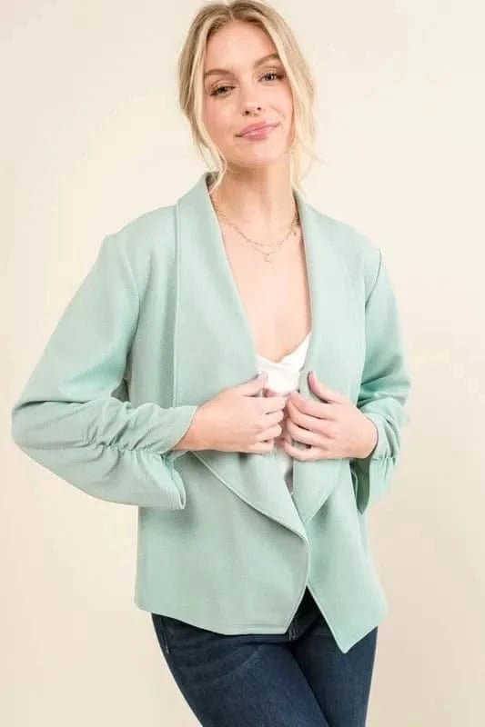 And The Why Stretch Non - Wrinkled Basic Open - Front Blazer - ShalayeFashion