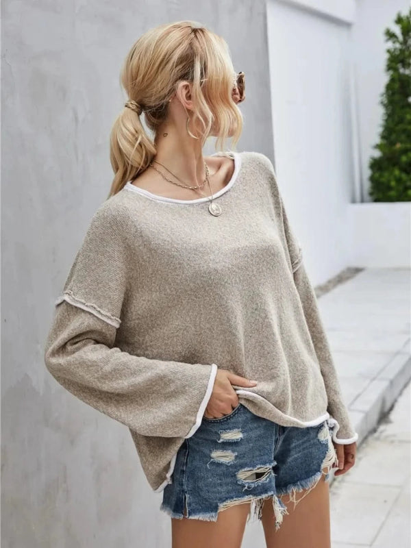 Angel Wings Boat Neck Dropped Shoulder Sweater - ShalayeFashion