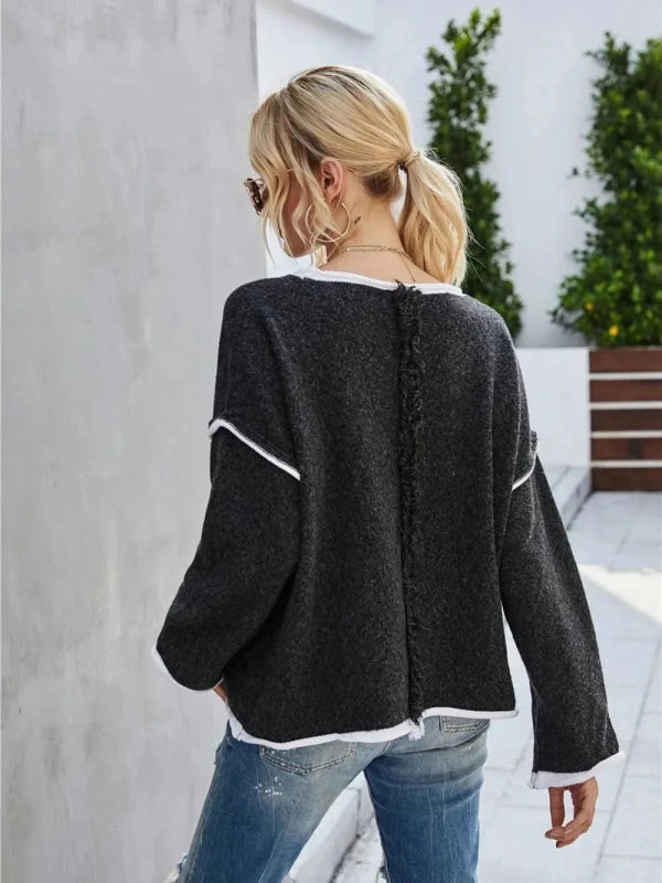 Angel Wings Boat Neck Dropped Shoulder Sweater - ShalayeFashion