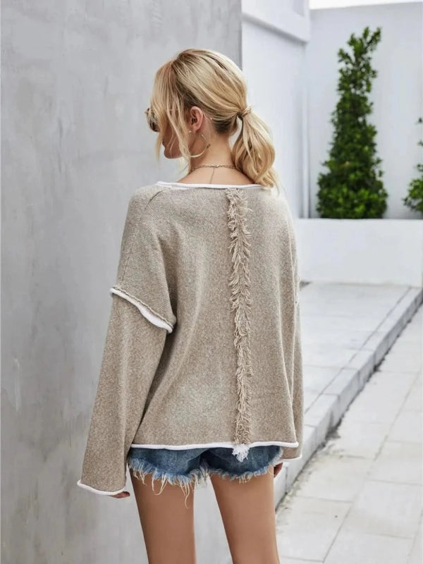 Angel Wings Boat Neck Dropped Shoulder Sweater - ShalayeFashion