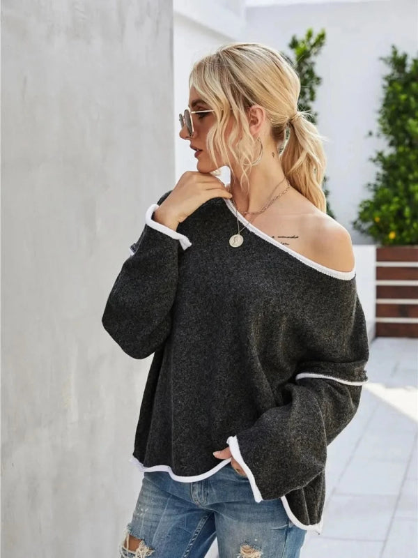 Angel Wings Boat Neck Dropped Shoulder Sweater - ShalayeFashion