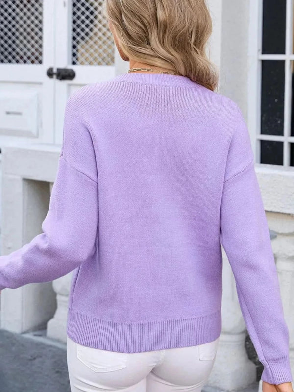 Angel Wings Bow Graphic Round Neck Long Sleeve Sweater - ShalayeFashion