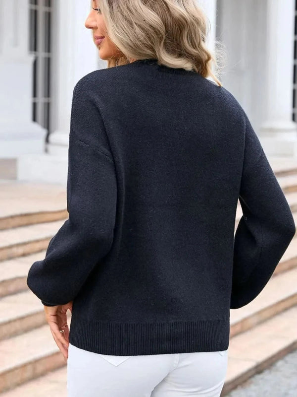 Angel Wings Bow Graphic Round Neck Long Sleeve Sweater - ShalayeFashion