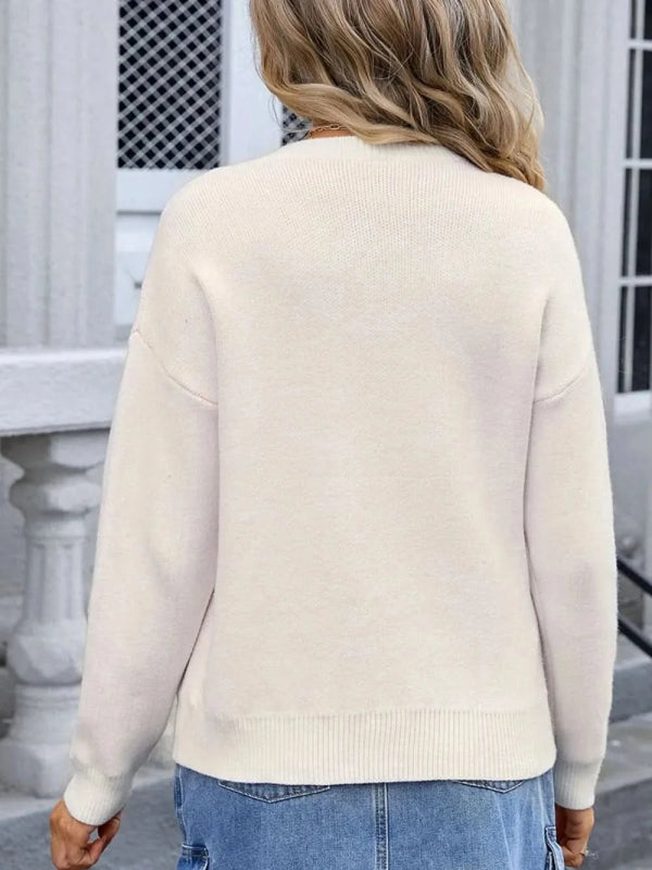 Angel Wings Bow Graphic Round Neck Long Sleeve Sweater - ShalayeFashion