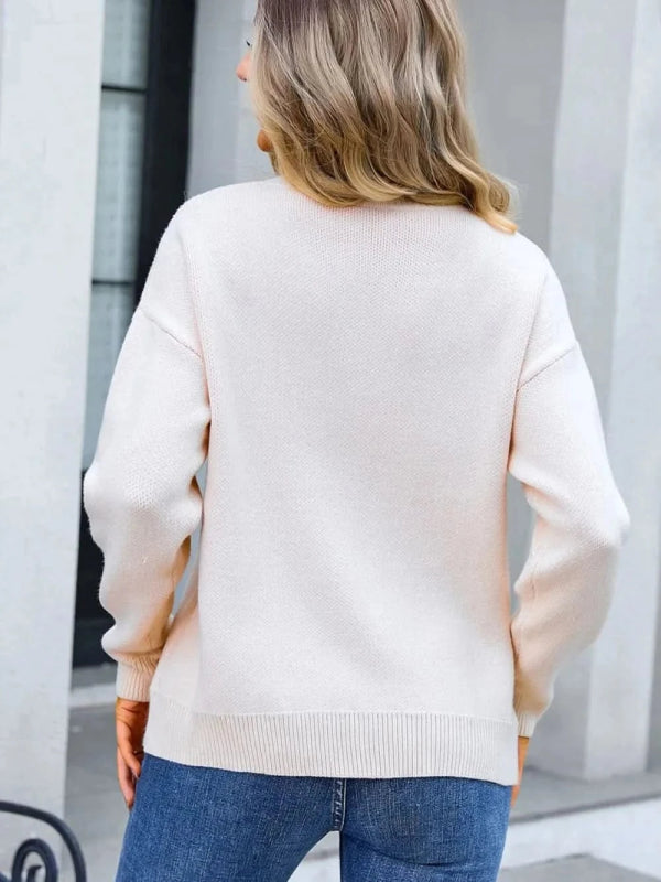 Angel Wings Bow Round Neck Dropped Shoulder Sweater - ShalayeFashion