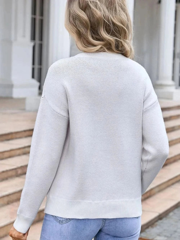 Angel Wings Bow Round Neck Dropped Shoulder Sweater - ShalayeFashion