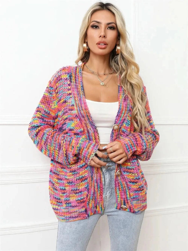 Angel Wings Button Up Dropped Shoulder Cardigan - ShalayeFashion