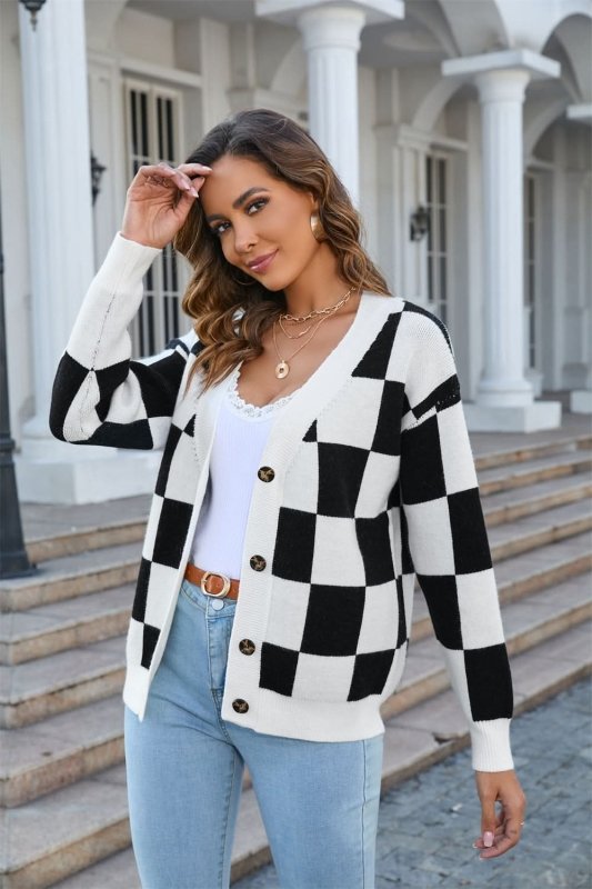 Angel Wings Button - Up V - Neck Dropped Shoulder Cardigan - ShalayeFashion