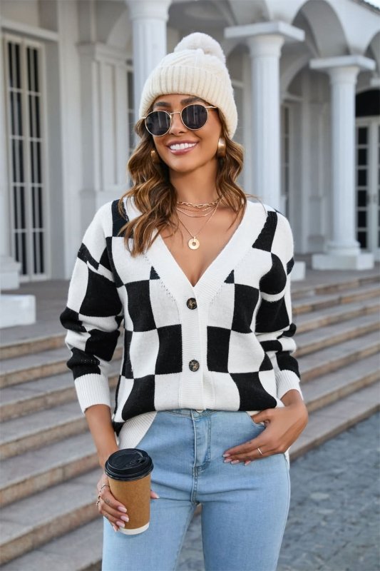 Angel Wings Button - Up V - Neck Dropped Shoulder Cardigan - ShalayeFashion