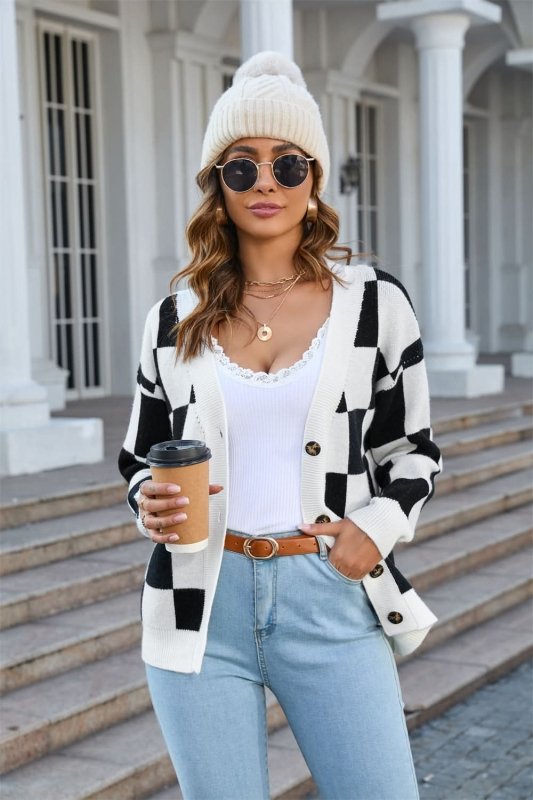 Angel Wings Button - Up V - Neck Dropped Shoulder Cardigan - ShalayeFashion