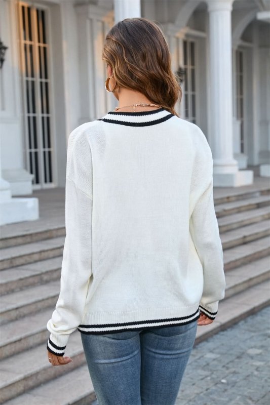 Angel Wings Buttoned V - Neck Long Sleeve Cardigan - ShalayeFashion