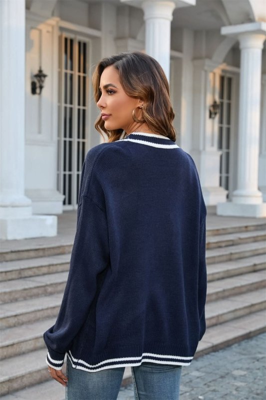 Angel Wings Buttoned V - Neck Long Sleeve Cardigan - ShalayeFashion