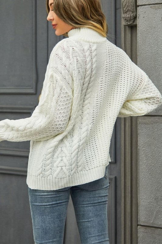 Angel Wings Cable - Knit Turtle Neck Long Sleeve Sweater - ShalayeFashion