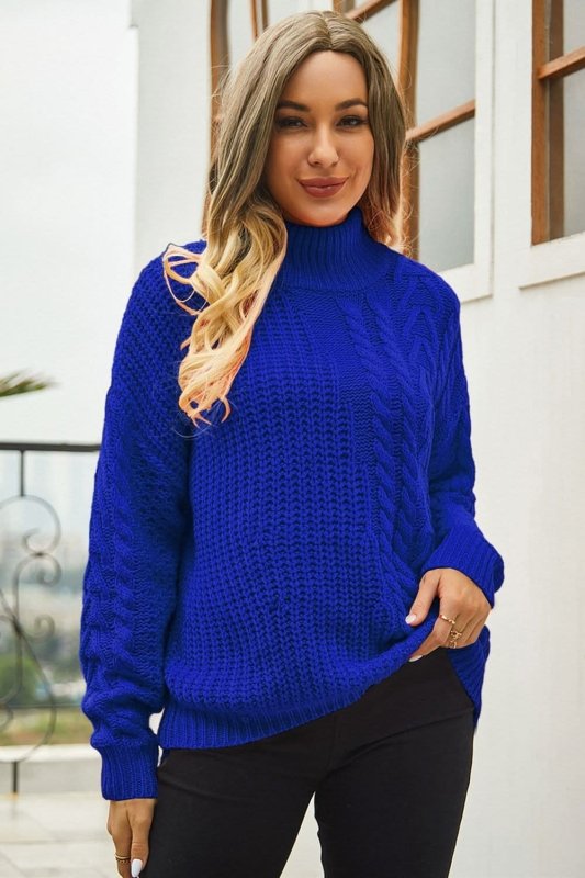 Angel Wings Cable - Knit Turtle Neck Long Sleeve Sweater - ShalayeFashion