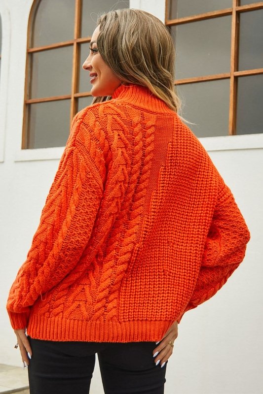Angel Wings Cable - Knit Turtle Neck Long Sleeve Sweater - ShalayeFashion