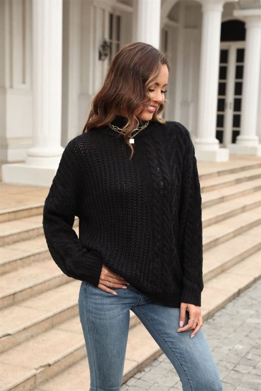 Angel Wings Cable - Knit Turtle Neck Long Sleeve Sweater - ShalayeFashion