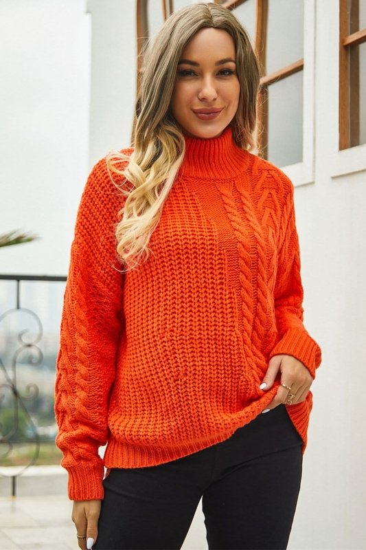 Angel Wings Cable - Knit Turtle Neck Long Sleeve Sweater - ShalayeFashion