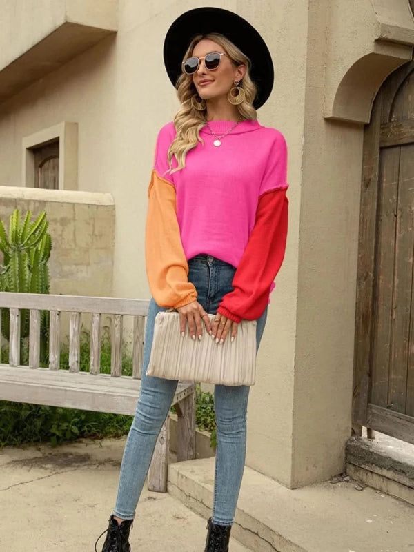 Angel Wings Color Block Dropped Shoulder Sweater - ShalayeFashion