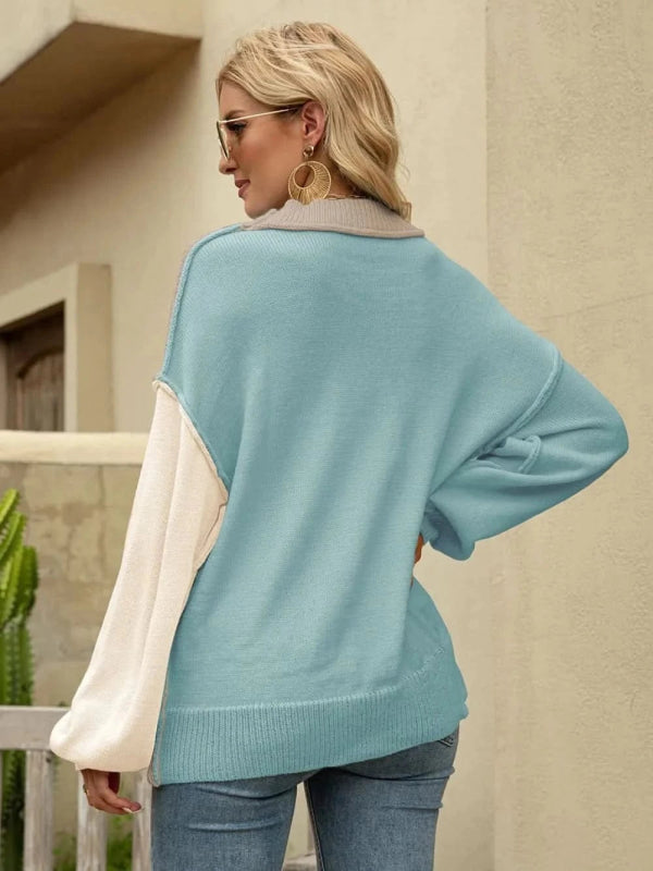 Angel Wings Color Block Dropped Shoulder Sweater - ShalayeFashion