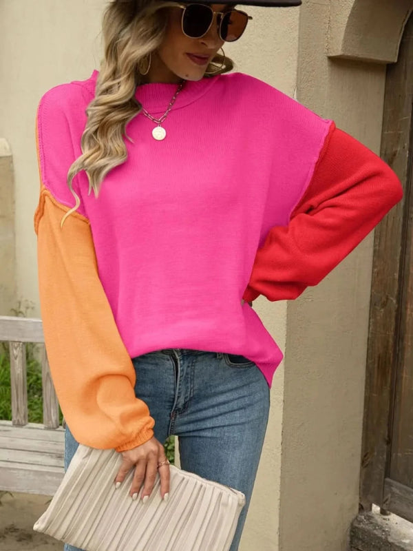 Angel Wings Color Block Dropped Shoulder Sweater - ShalayeFashion