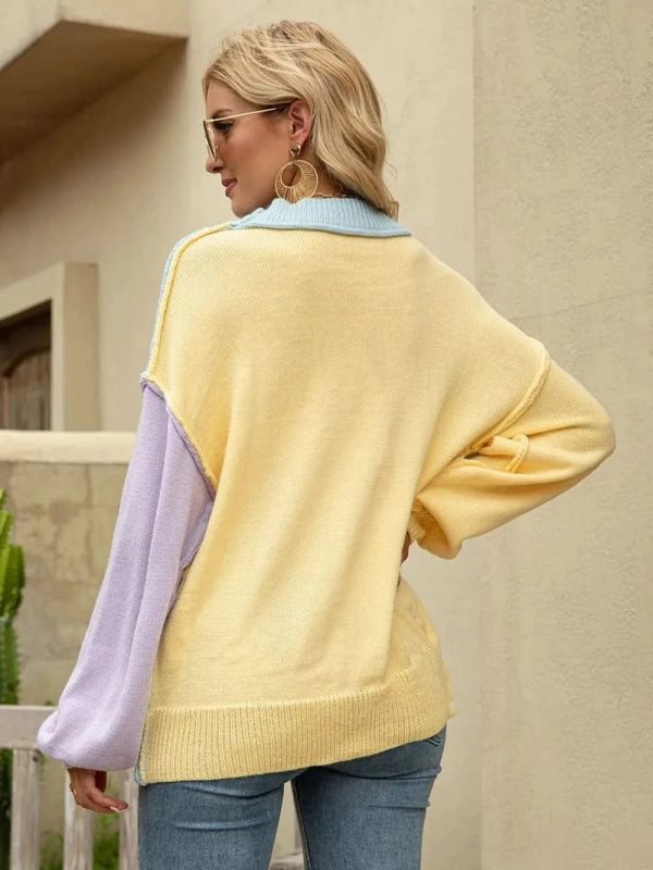 Angel Wings Color Block Dropped Shoulder Sweater - ShalayeFashion